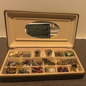RARE Vintage MELE Forest Green Jewelry Case Full of Mixed Vintage Jewelry